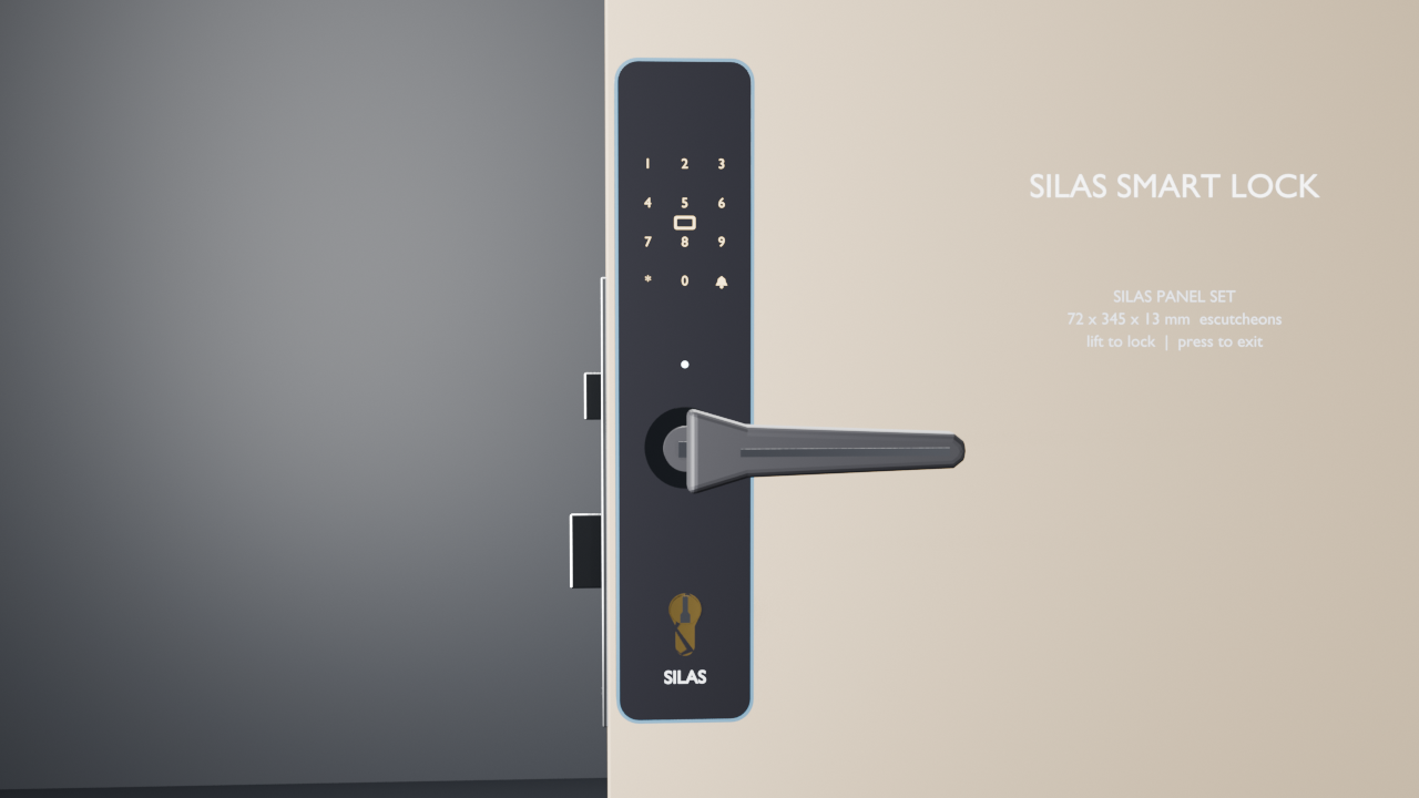 SILAS smart lock panel fitted to a door